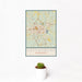 12x18 Hattiesburg Mississippi Map Print Portrait Orientation in Woodblock Style With Small Cactus Plant in White Planter