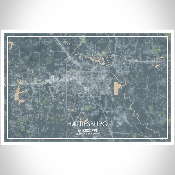Hattiesburg Mississippi Map Print Landscape Orientation in Afternoon Style With Shaded Background
