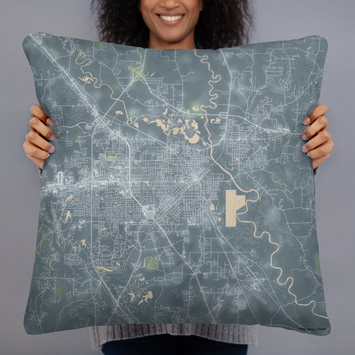 Person holding 22x22 Custom Hattiesburg Mississippi Map Throw Pillow in Afternoon