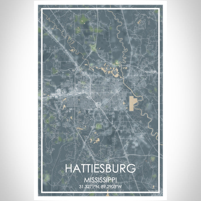 Hattiesburg Mississippi Map Print Portrait Orientation in Afternoon Style With Shaded Background