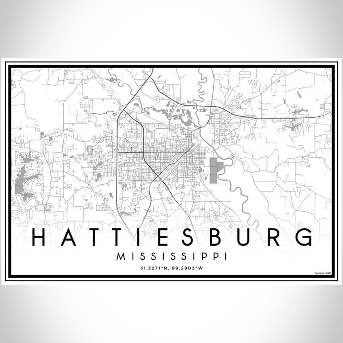 Hattiesburg Mississippi Map Print Landscape Orientation in Classic Style With Shaded Background