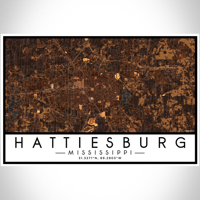 Hattiesburg Mississippi Map Print Landscape Orientation in Ember Style With Shaded Background