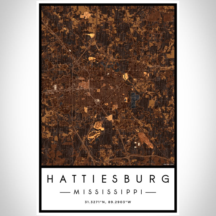 Hattiesburg Mississippi Map Print Portrait Orientation in Ember Style With Shaded Background