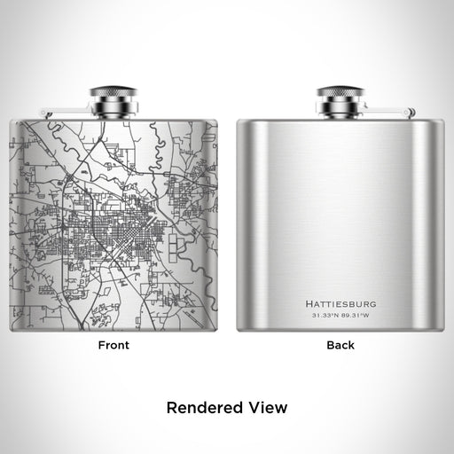 Rendered View of Hattiesburg Mississippi Map Engraving on 6oz Stainless Steel Flask
