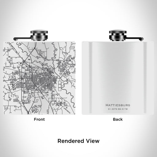 Rendered View of Hattiesburg Mississippi Map Engraving on 6oz Stainless Steel Flask in White