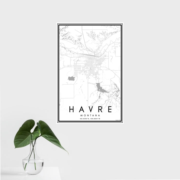 16x24 Havre Montana Map Print Portrait Orientation in Classic Style With Tropical Plant Leaves in Water