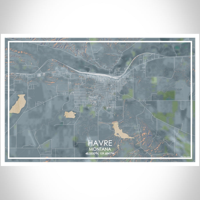 Havre Montana Map Print Landscape Orientation in Afternoon Style With Shaded Background
