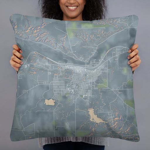 Person holding 22x22 Custom Havre Montana Map Throw Pillow in Afternoon