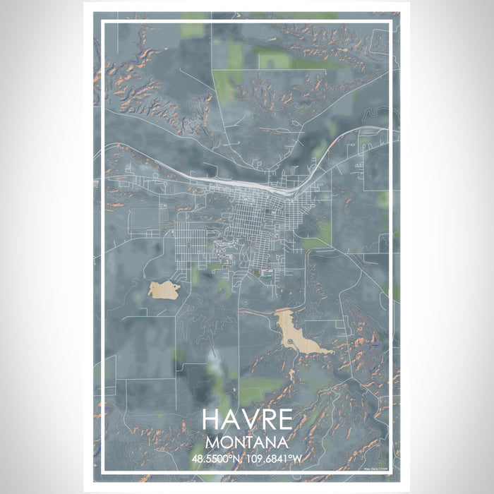 Havre Montana Map Print Portrait Orientation in Afternoon Style With Shaded Background