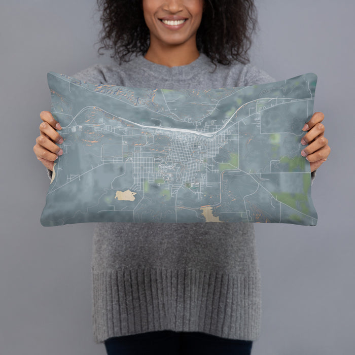 Person holding 20x12 Custom Havre Montana Map Throw Pillow in Afternoon