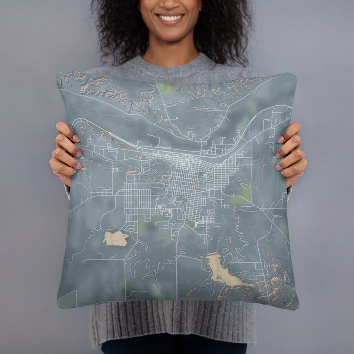 Person holding 18x18 Custom Havre Montana Map Throw Pillow in Afternoon