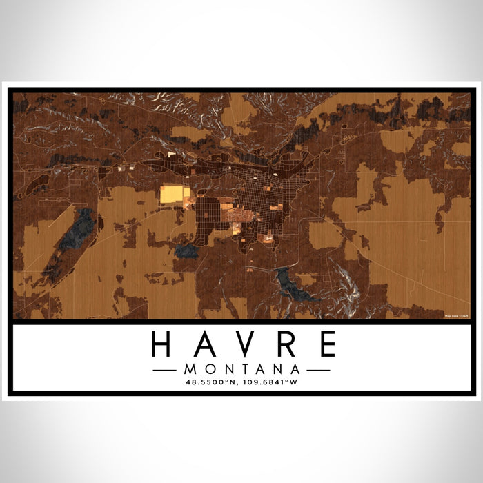 Havre Montana Map Print Landscape Orientation in Ember Style With Shaded Background
