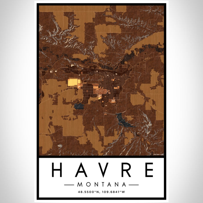 Havre Montana Map Print Portrait Orientation in Ember Style With Shaded Background