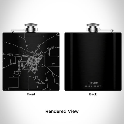 Rendered View of Havre Montana Map Engraving on 6oz Stainless Steel Flask in Black