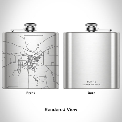 Rendered View of Havre Montana Map Engraving on 6oz Stainless Steel Flask