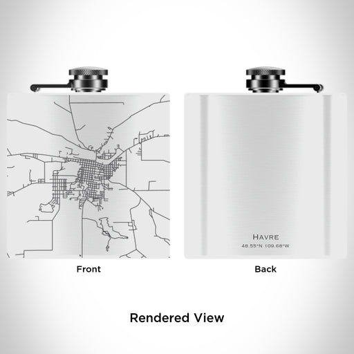 Rendered View of Havre Montana Map Engraving on 6oz Stainless Steel Flask in White