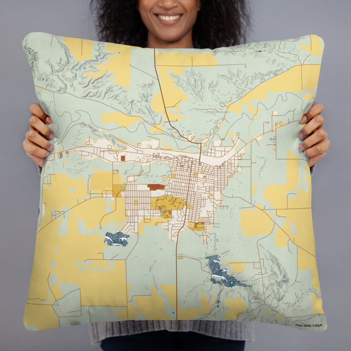 Person holding 22x22 Custom Havre Montana Map Throw Pillow in Woodblock