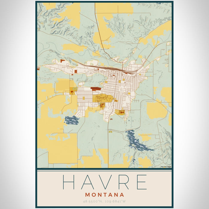 Havre Montana Map Print Portrait Orientation in Woodblock Style With Shaded Background