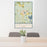 24x36 Hawthorne Florida Map Print Portrait Orientation in Woodblock Style Behind 2 Chairs Table and Potted Plant