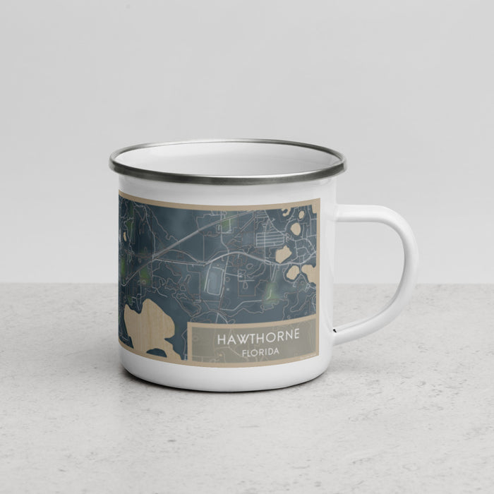 Right View Custom Hawthorne Florida Map Enamel Mug in Afternoon