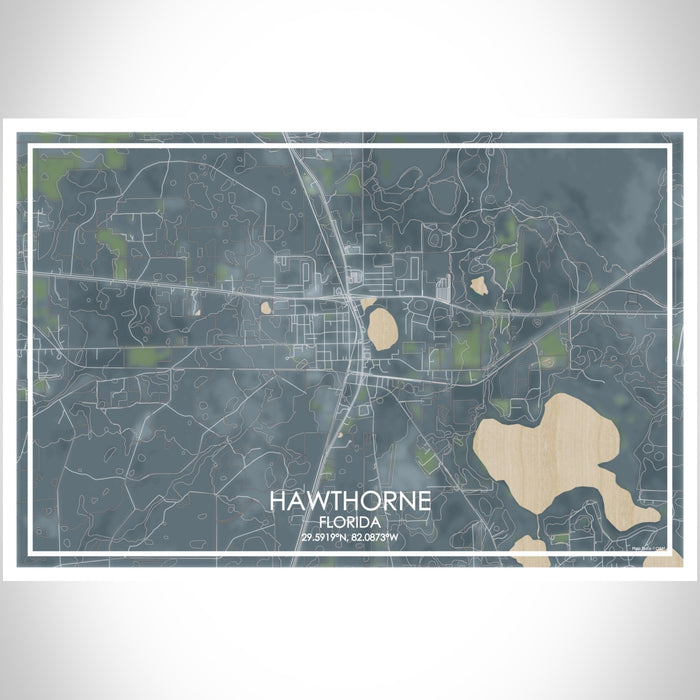 Hawthorne Florida Map Print Landscape Orientation in Afternoon Style With Shaded Background