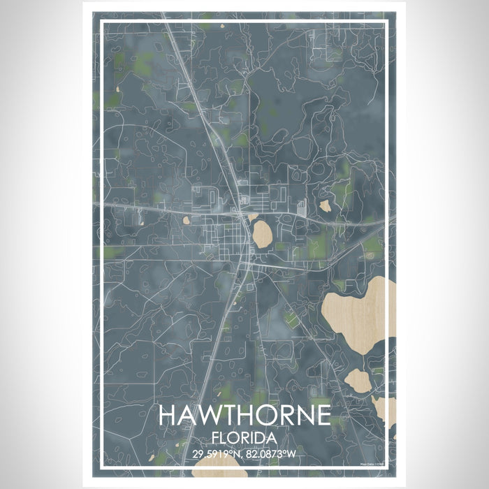 Hawthorne Florida Map Print Portrait Orientation in Afternoon Style With Shaded Background