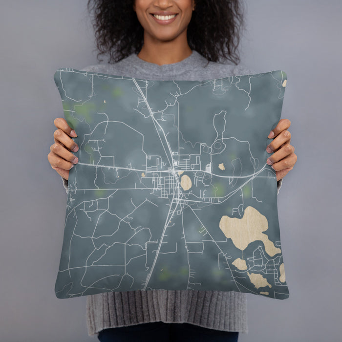 Person holding 18x18 Custom Hawthorne Florida Map Throw Pillow in Afternoon