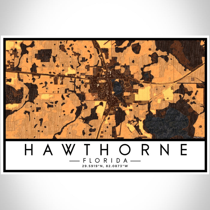 Hawthorne Florida Map Print Landscape Orientation in Ember Style With Shaded Background
