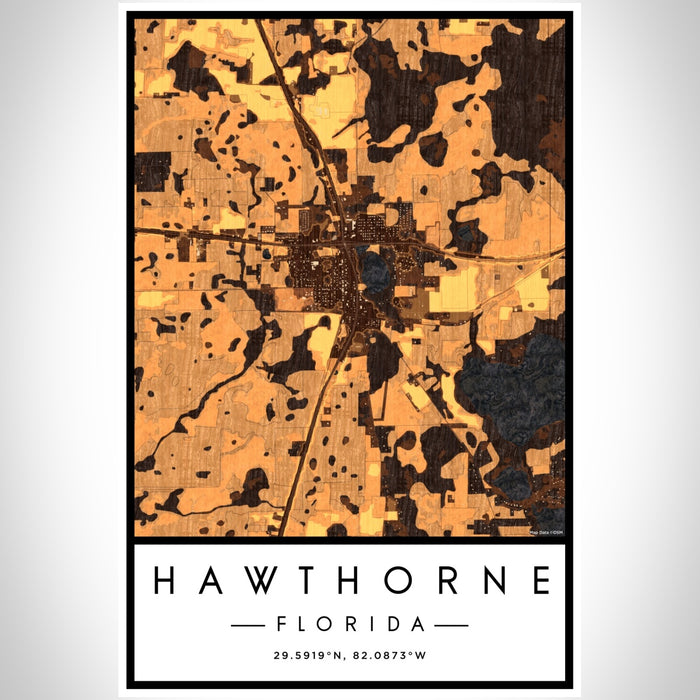 Hawthorne Florida Map Print Portrait Orientation in Ember Style With Shaded Background