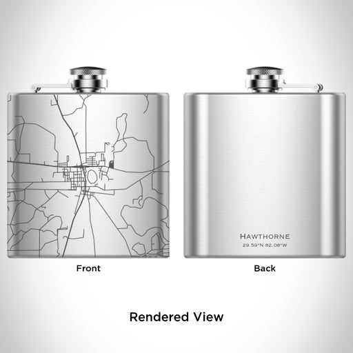 Rendered View of Hawthorne Florida Map Engraving on 6oz Stainless Steel Flask