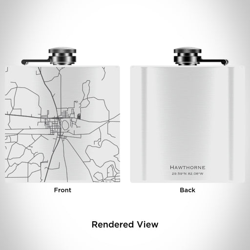 Rendered View of Hawthorne Florida Map Engraving on 6oz Stainless Steel Flask in White