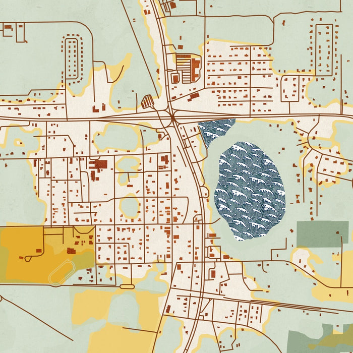 Hawthorne Florida Map Print in Woodblock Style Zoomed In Close Up Showing Details