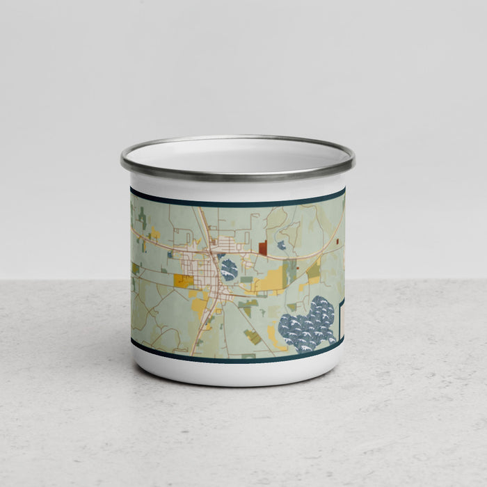 Front View Custom Hawthorne Florida Map Enamel Mug in Woodblock