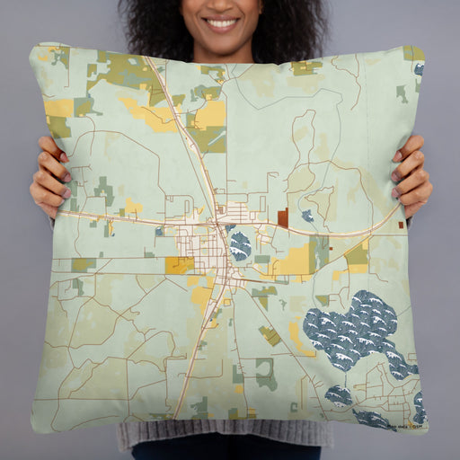 Person holding 22x22 Custom Hawthorne Florida Map Throw Pillow in Woodblock