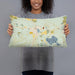 Person holding 20x12 Custom Hawthorne Florida Map Throw Pillow in Woodblock