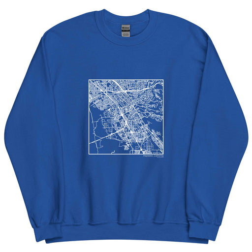 Hayward California  Map Unisex Crewneck Sweater with City inscription in Royal Blue