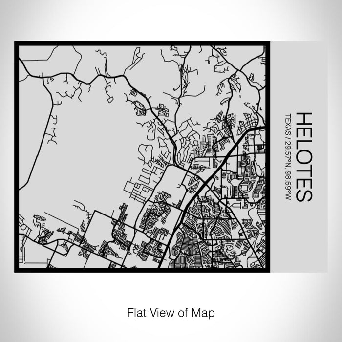 Rendered View of Helotes Texas Map on 20oz Stainless Steel Insulated Bottle with Bamboo Top with printed Tactile Lines Map in Black