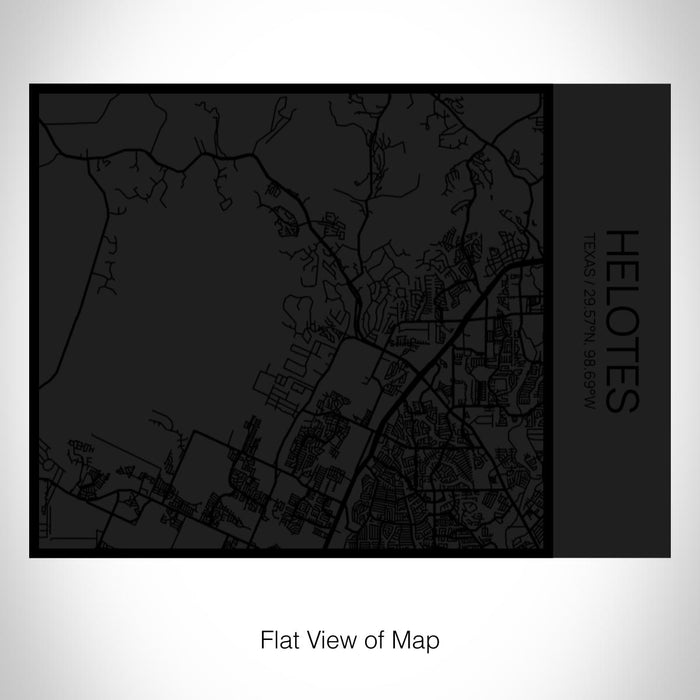 Rendered View of Helotes Texas Map on 20oz Stainless Steel Insulated Bottle with Bamboo Top in Matte Black with printed Tactile Lines Map in Black