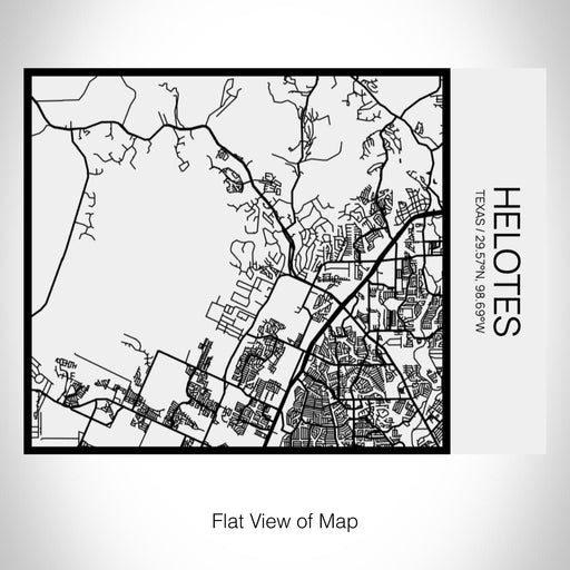 Rendered View of Helotes Texas Map on 20oz Stainless Steel Insulated Bottle with Bamboo Top in Matte White with printed Tactile Lines Map in Black