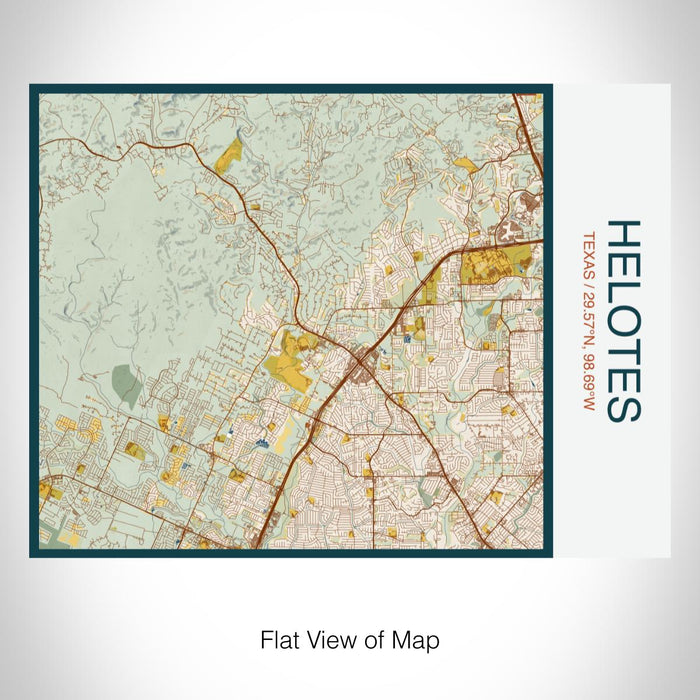 Rendered View of Helotes Texas Map on 20oz Stainless Steel Insulated Bottle with Bamboo Top with printed woodblock style map