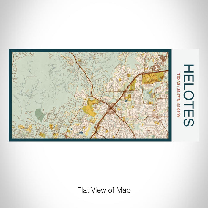 Rendered View of Helotes Texas Map on 17oz Stainless Steel Insulated Bottle with printed woodblock style map