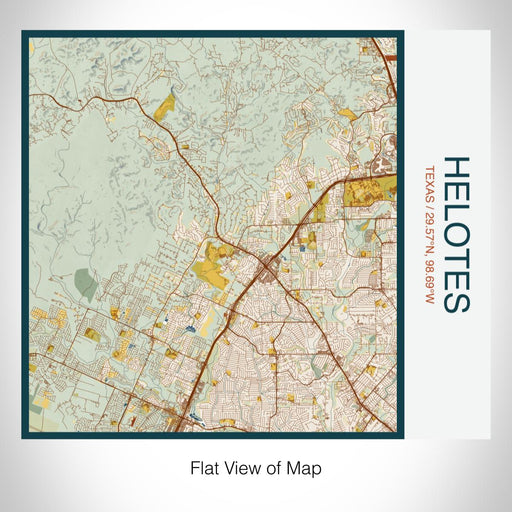 Rendered View of Helotes Texas Map on 17oz Stainless Steel Insulated Tumbler in Woodblock Map Style