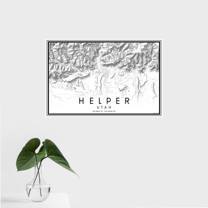 16x24 Helper Utah Map Print Landscape Orientation in Classic Style With Tropical Plant Leaves in Water