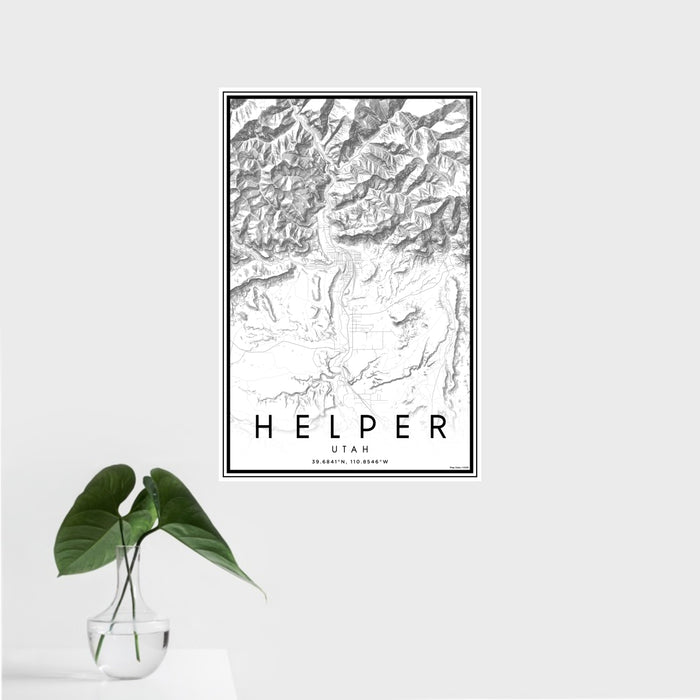 16x24 Helper Utah Map Print Portrait Orientation in Classic Style With Tropical Plant Leaves in Water