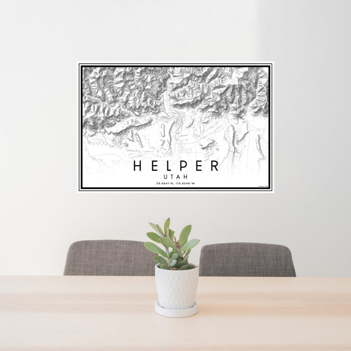 24x36 Helper Utah Map Print Lanscape Orientation in Classic Style Behind 2 Chairs Table and Potted Plant