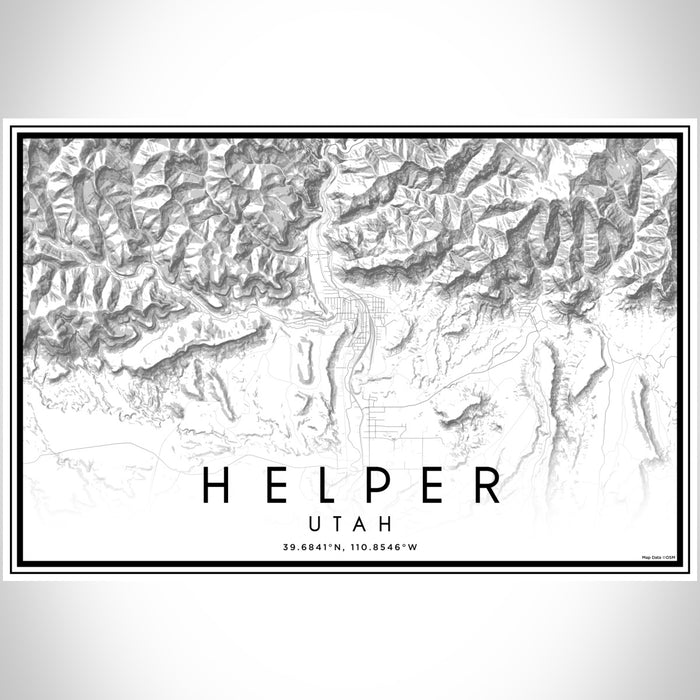Helper Utah Map Print Landscape Orientation in Classic Style With Shaded Background