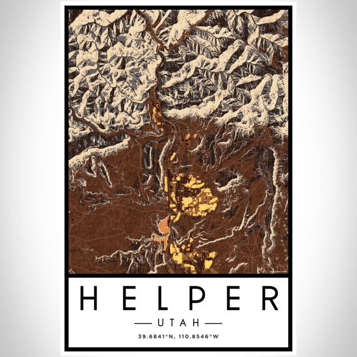 Helper Utah Map Print Portrait Orientation in Ember Style With Shaded Background