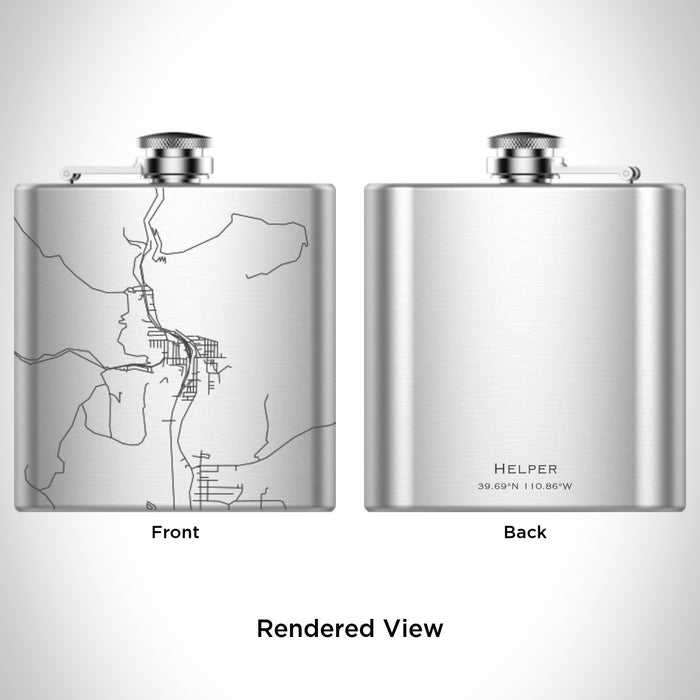 Rendered View of Helper Utah Map Engraving on 6oz Stainless Steel Flask
