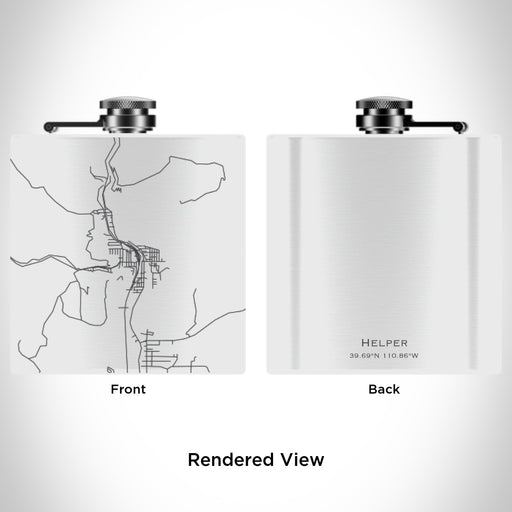 Rendered View of Helper Utah Map Engraving on 6oz Stainless Steel Flask in White