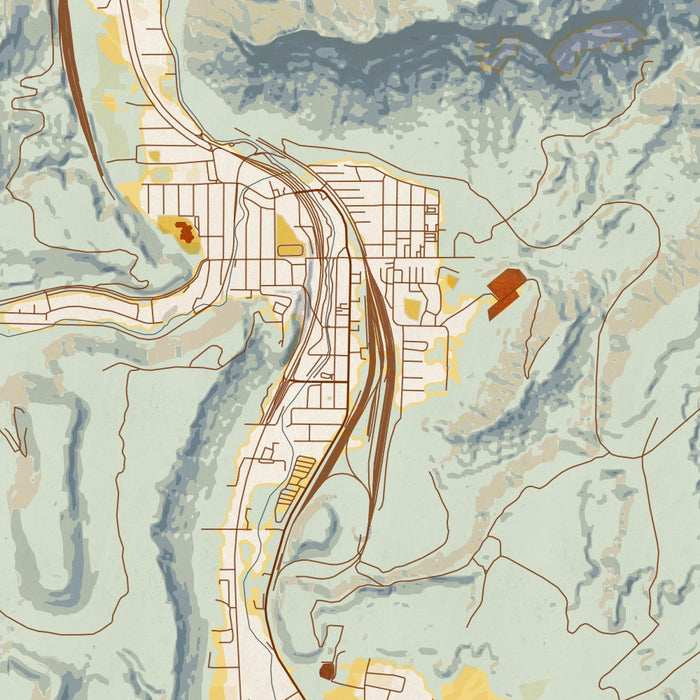Helper Utah Map Print in Woodblock Style Zoomed In Close Up Showing Details